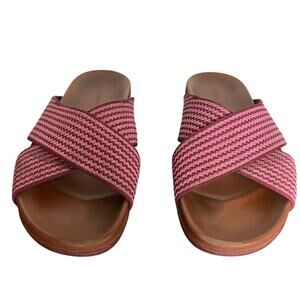 Rothy's The Weekend Slide Sandals Sangria Pink Stripe Women's Sz 9.5 Comfort